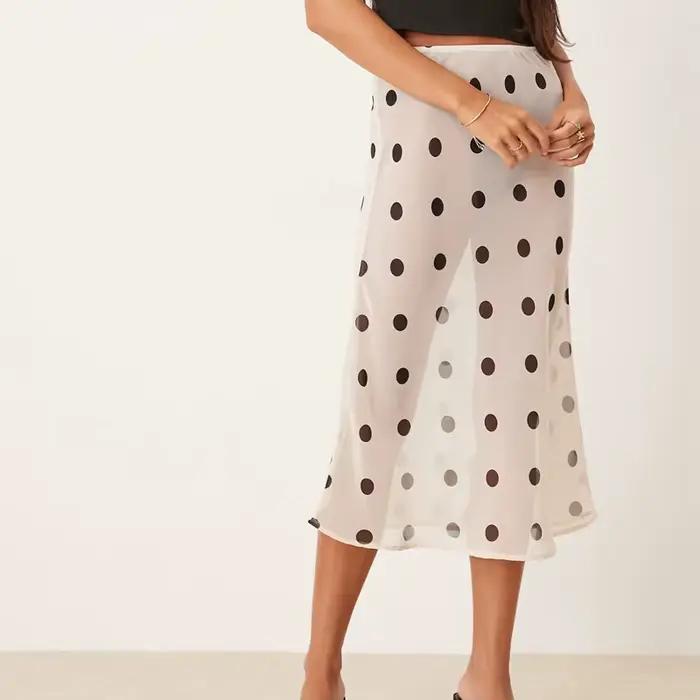 Motif à pois taille basse jupe Midi Club fête Coquette voir à travers