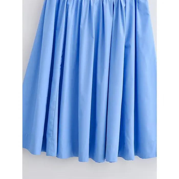 YENKYE Nouvelle jupe plissée bleue taille haute évasée pour femme