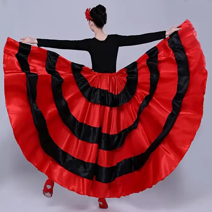 Jupe de Flamenco espagnole en Satin pour femme gitane