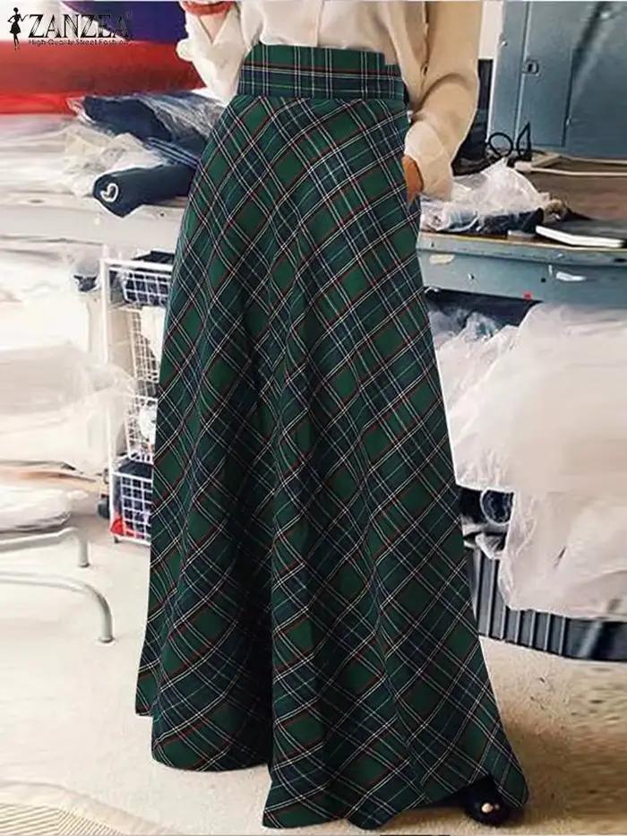 Jupe longue à carreaux pour femmes, Robe d'été décontractée, Taille haute, A-ligne, Vintage, Maxi, Automne, Mode, Polyester, Style décontracté, Vintage, Occasions spéciales