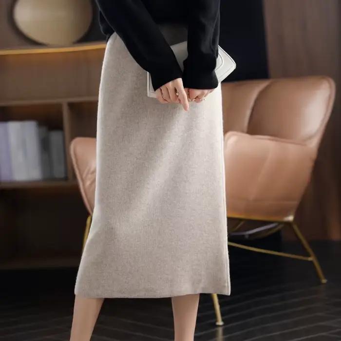 Jupe longue en tricot de laine Pure pour femme