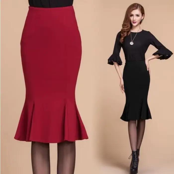 Jupe longue sirène Helabes taille haute avec volants polyester coupe ajustée pour femmes grandes tailles occasions printemps automne