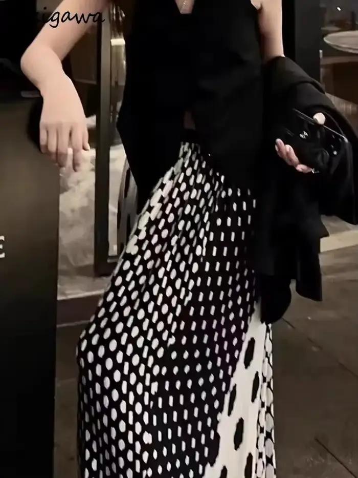 Jupes d'été pour femmes 2025 Faldas Mujer De Moda taille haute a-ligne Vintage à pois Jupe ample plissée