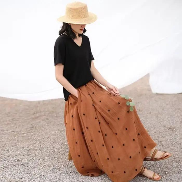 Jupe femme brodée à pois longues jupes Maxi pour femmes Chic et élégant Y2k Vintage vêtements tendance 2025 Harajuku pas cher V