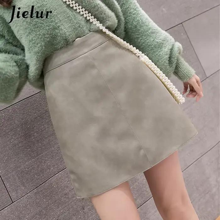 Jielur – Mini jupe en cuir taille haute pour femme
