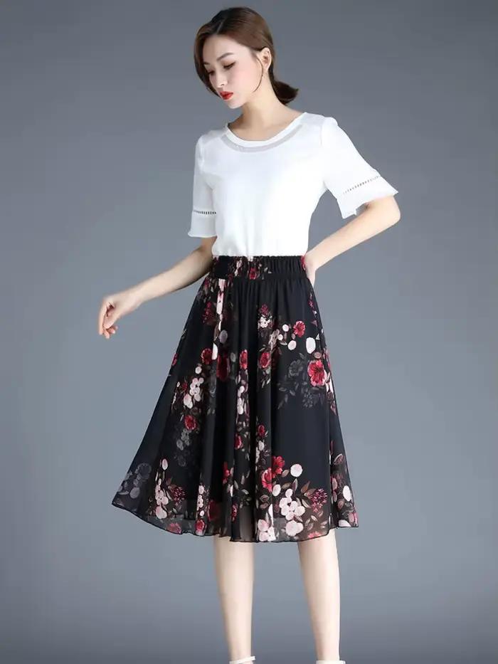 Jupes féminines à fleurs jusqu'aux genoux longueur jupe femme en mousseline de soie Vintage pas cher mode coréenne haute qualité Streetwear 2025 tendance V Y2k