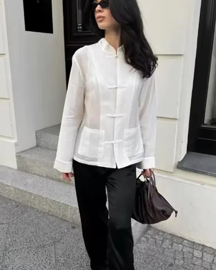 Chemise Femme 2026 Nouvelle Collection Été – Chemise à Nœud Papillon Manches Longues pour Femme – Élégante, Chic et Tendance