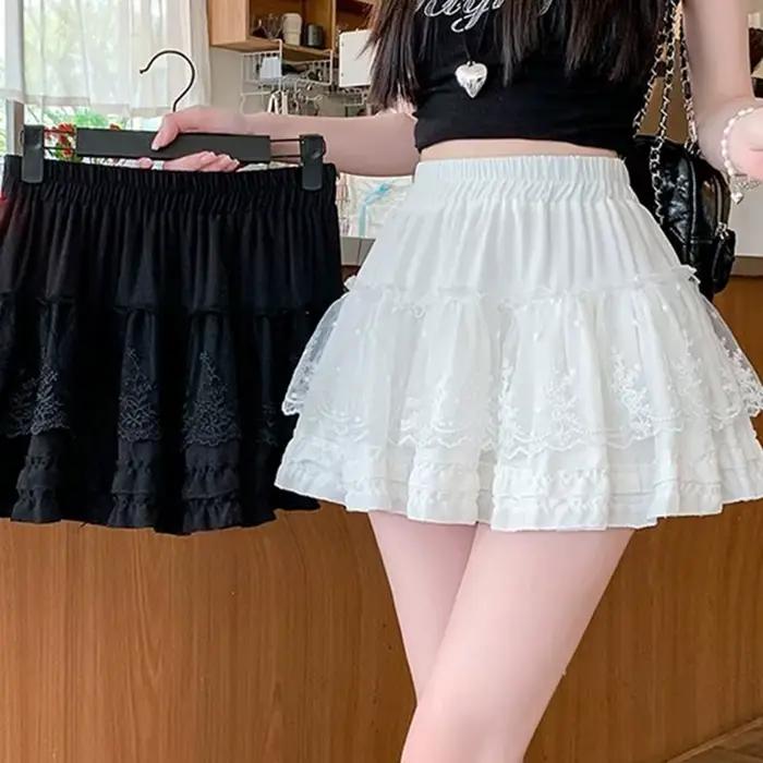 Nouvelle Mini-jupe plissée en dentelle pour femme