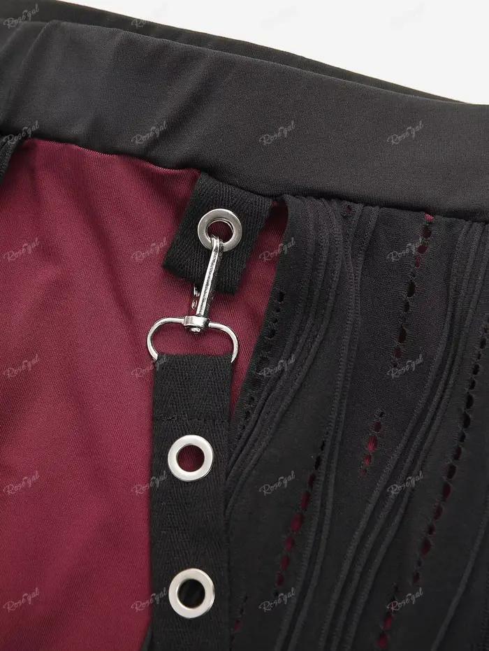 Jupe grandes tailles haute élasticité polyester et élasthanne avec rivets, dentelle et découpes pour femmes décontractées printemps été