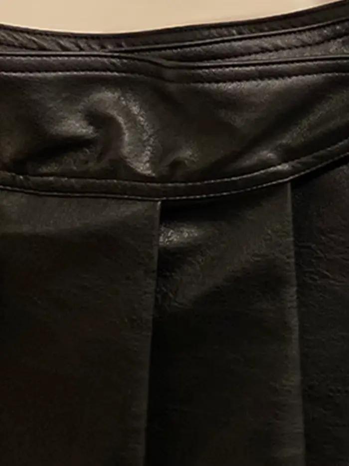 Jupe Mi-Longue Plissée en Faux Cuir Lautaro pour Femmes Occasions Spéciales Mode Coréenne Elégante Bureau Chic