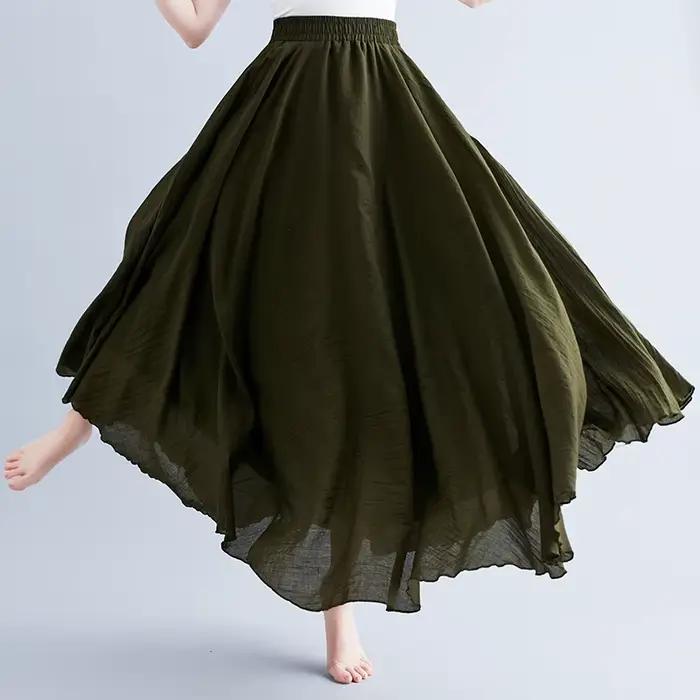 Jupe longue de plage en coton et lin pour femme