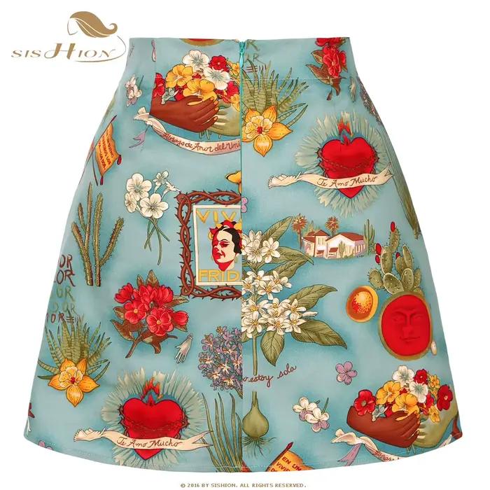 Jupe en coton vintage Sishion mini rockabilly pour femmes années 40 50 vert polyvalente