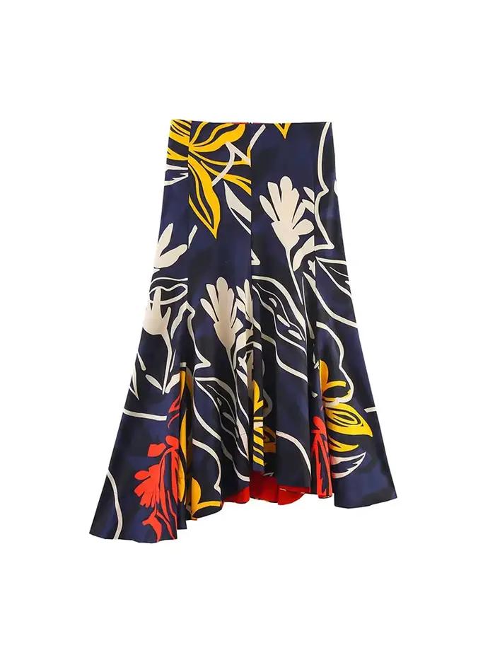 TFAFXY Jupe femme ourlet asymétrique imprimé jupes mi-longues