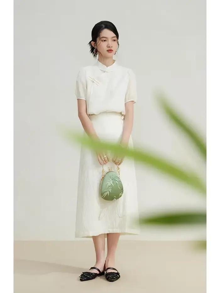 ZIQIAO nouvelles jupes de style chinois pour femme 2023 été Niche Design a-ligne jupe mi-longue 23ZQ92557