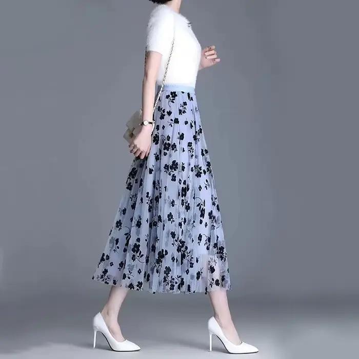 GIDYQ coréen femmes maille jupe mode crochet fleur ample Midi