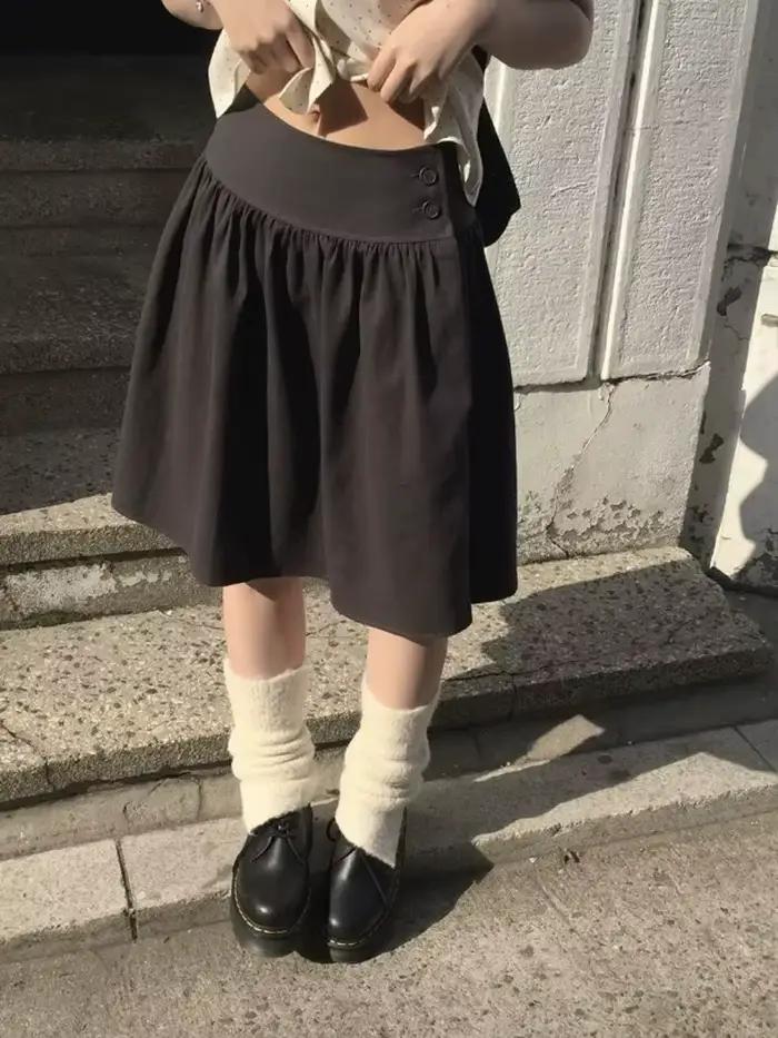 Saia mode Vintage a-ligne Faldas Mujer printemps Y2k bourgeon jupes femmes solide coréen Streetwear longue jupe enveloppement Cuteore gothique