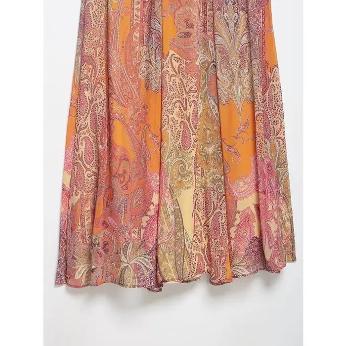 YENKYE Jupe mi-longue à imprimé cachemire pour femme avec ceinture taille haute fluide décontractée d'été style bohème