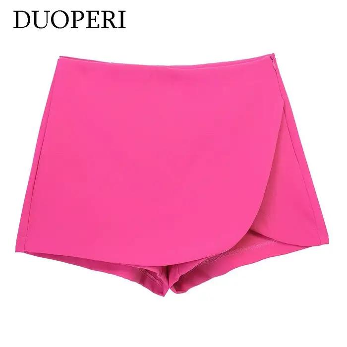 DUOPERI femmes mode plaine asymétrique jupe Style Shorts femme Chic élégant doux dame décontracté jupes courtes culottes