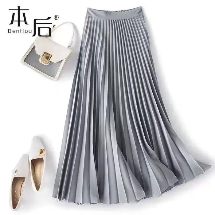 Jupe mi-longue plissée taille haute pour femme