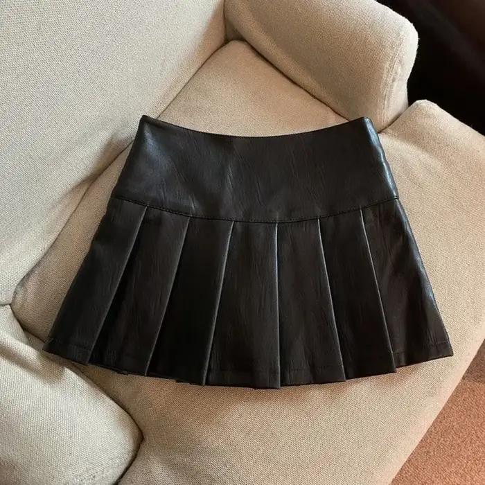 Jupe XS-3XL Y2K en faux cuir plissée pour femmes, décontractée et vintage, coupe haute, mini jupe, polyester, détails écharpes, pour festivals de musique et soirées spéciales