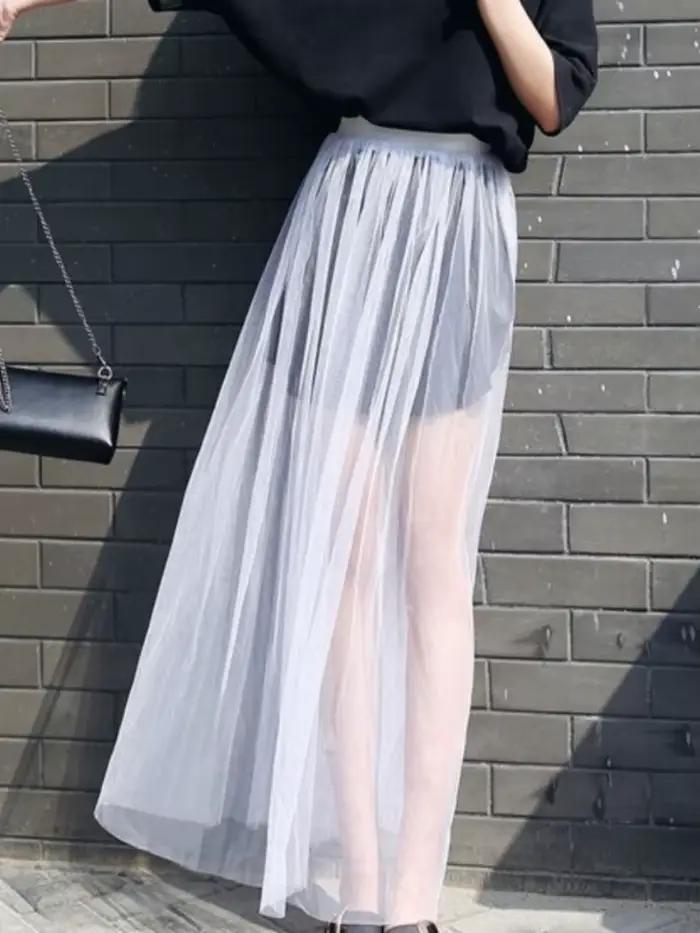 Jupe longue en dentelle pour femmes, noire et blanche, décontractée, taille basse, style bohème, sexy, transparente, maxi, été, 2024 ```