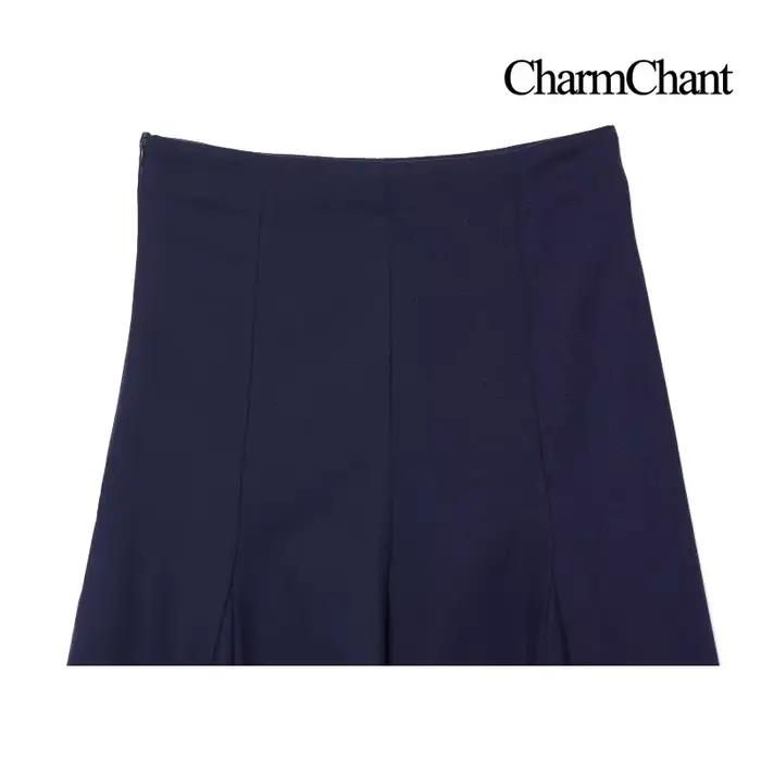 Jupe mi-longue plissée bleue taille haute pour femme CHARMCHANT