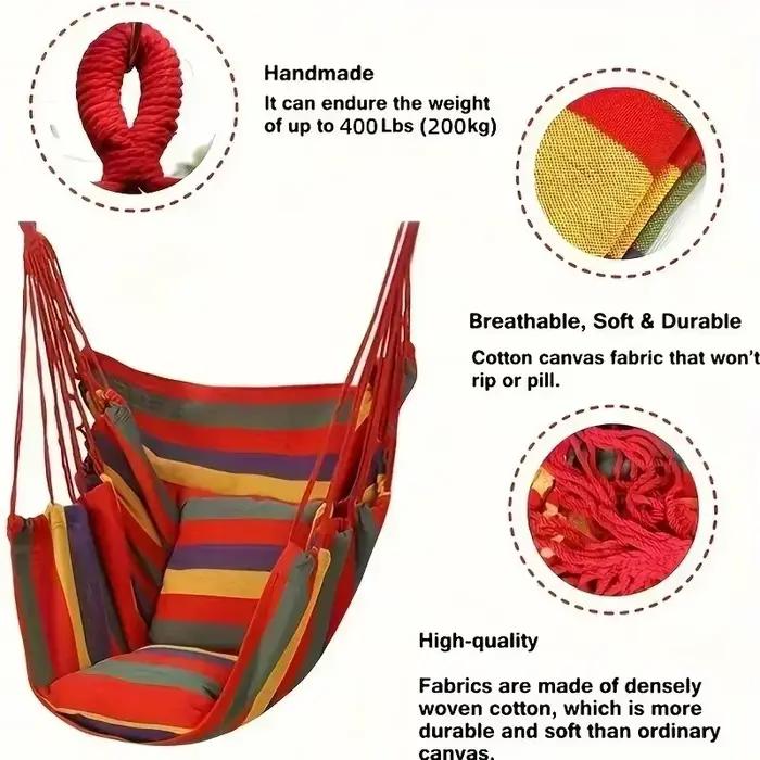 Hamac chaise en toile rayée colorée, sans coussin, durable, pour intérieur/extérieur/camping, idéal pour les loisirs en famille