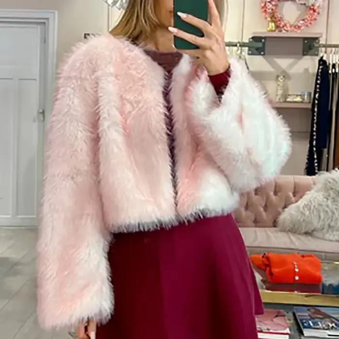 Veste femme femmes mode moelleux fausse fourrure manteau pour femmes hiver élégant à manches longues veste blanc rose haute rue vêtements d'extérieur
