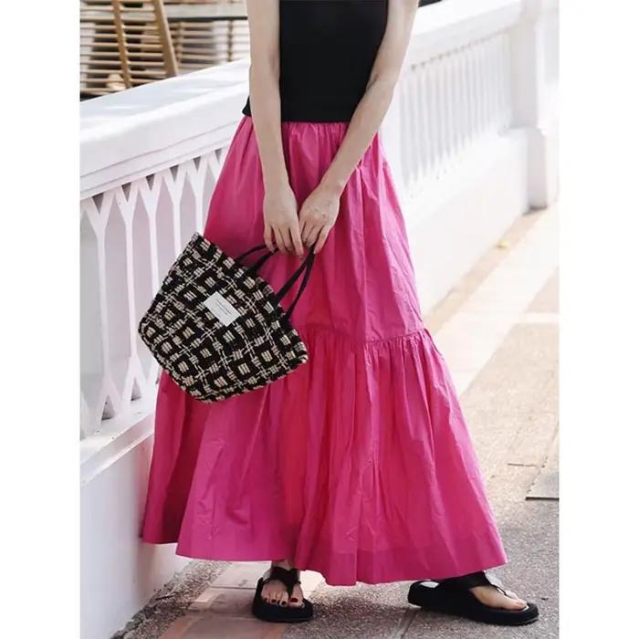 Nicemix Style coréen Rose rouge jupe pour les femmes été français haut de gamme taille haute ample décontracté a-ligne minceur grandes jupes longues