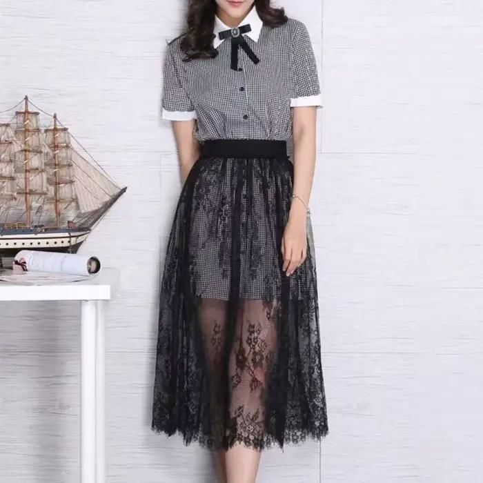 Jupe de dessous en dentelle florale 75 cm pour femmes, sécurité anti-transparence, polyester, blanc ou noir, pour Cheongsam, streetwear et tenues de ville