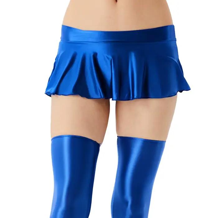 Femmes Sexy Satin brillant plissé Micro Mini jupe couleur bonbon douce filles danse