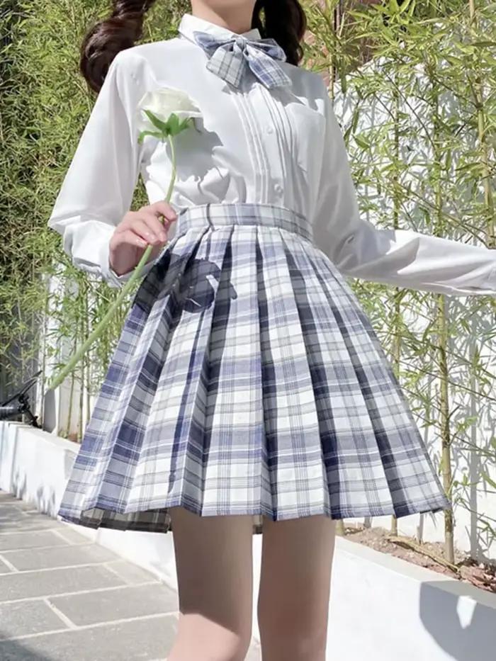 ZOKI Plaid femmes jupe plissée nœud papillon été taille haute Preppy filles danse Mini