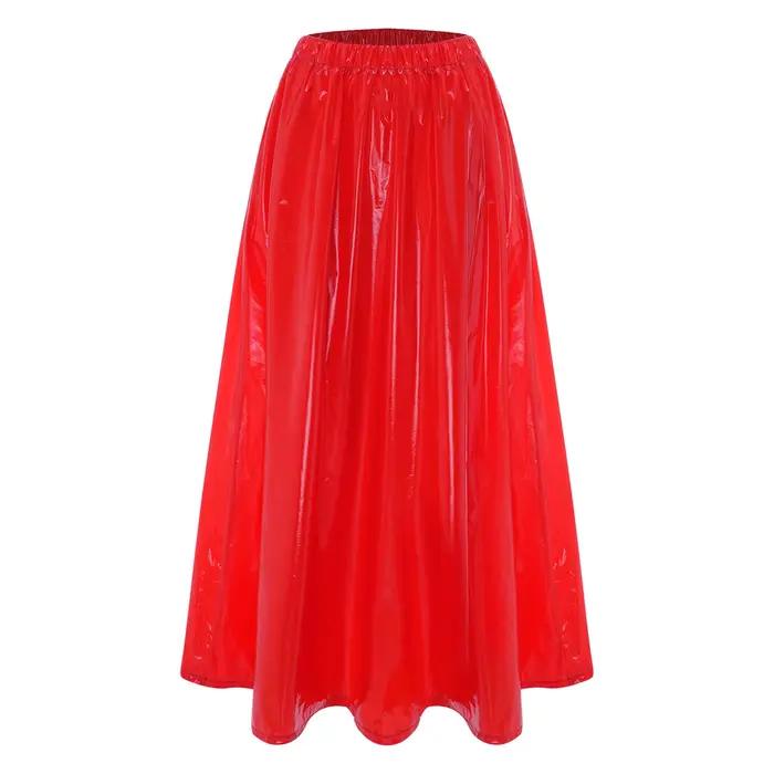 Jupe longue brillante imperméable pour femme à taille haute élastique
