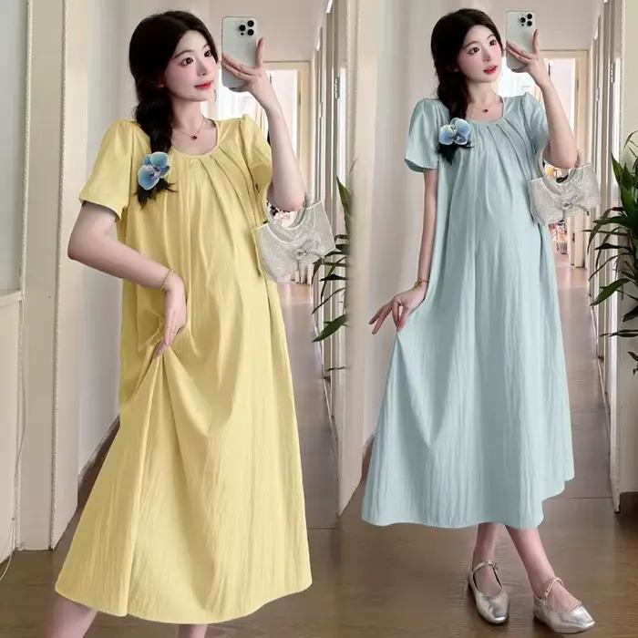 Robe de maternité d'été 2024, longue, fine, fraîche et tendance pour femmes enceintes, restez élégante