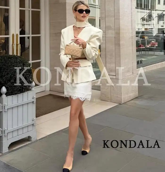 KONDALA Culottes tendance à ourlet en dentelle pour femme