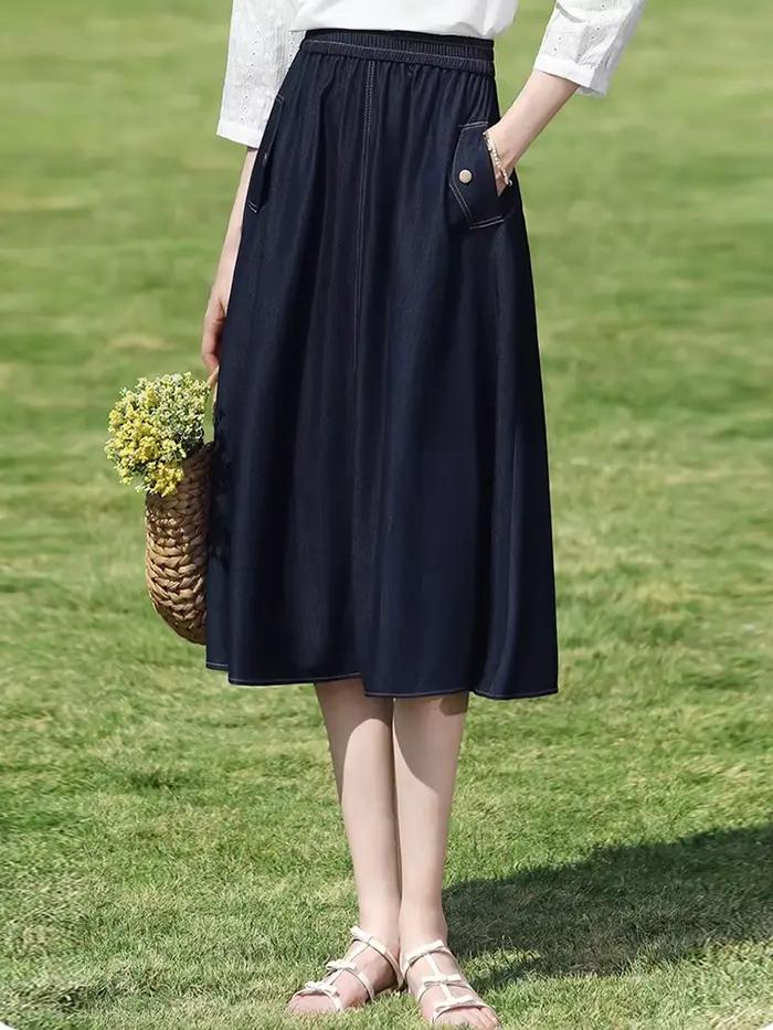 I BELIEVE YOU Jupe midi en jean bleu foncé pour femme