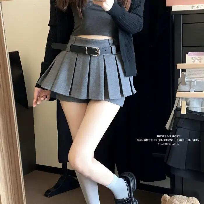 Jupe plissée tendance printemps/été taille haute polyvalente amincissante coupe trapèze courte (avec une ceinture offerte)