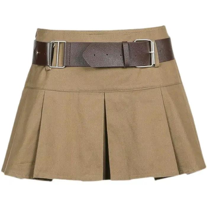 Karrram – Mini jupe plissée marron pour femmes
