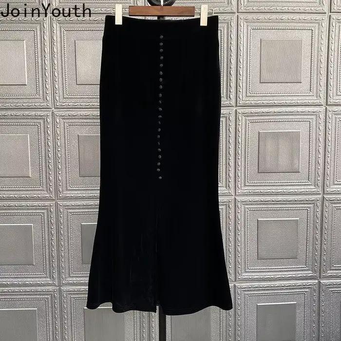 2025 Faldas Mujer De Moda Vintage Jupe longue taille haute a-ligne velours