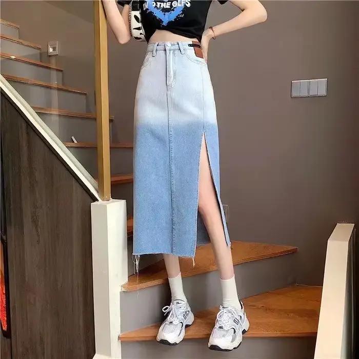 Chubby Gyaru femme jupe en jean taille haute avec fente jupes