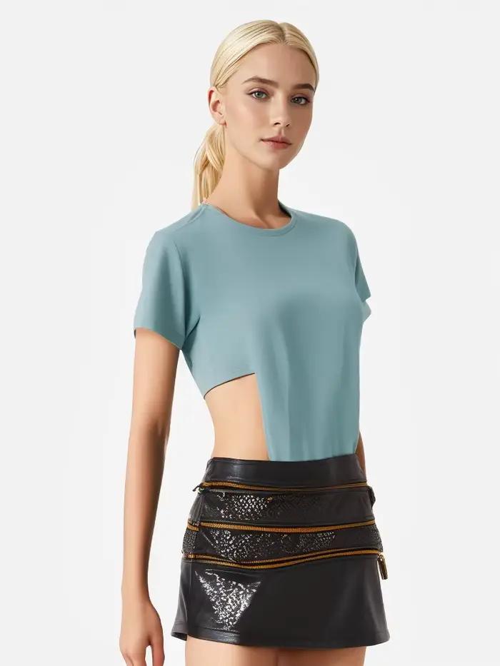 Micro mini jupe en cuir noir pour femme avec fermetures éclair