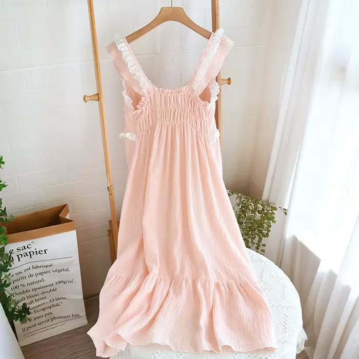 Chemise de nuit en coton pour femmes, chemise de nuit de style long, vêtements décontractés, robe de nuit cool, printemps, été, automne, document solide