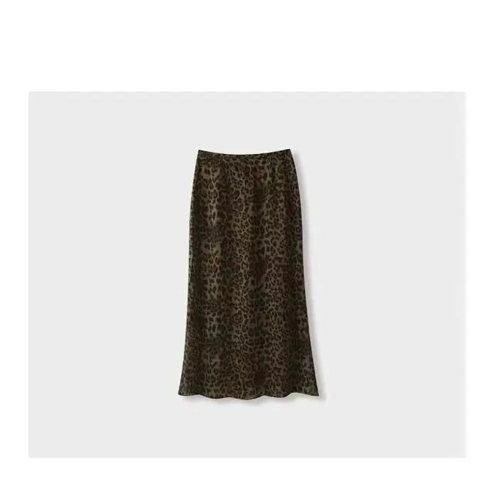 Jupe longue mi-mollet élégante en satin à imprimé léopard taille haute pour femme