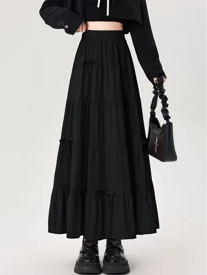 Arc doux jupes longues femmes élégant Style Preppy taille haute une ligne jupe mignon japon ample décontracté dame mode