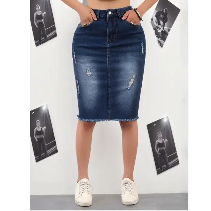 Jupe en jean décontractée bleu foncé pour femme