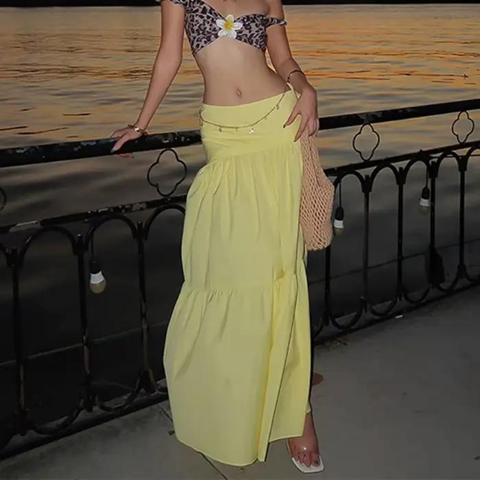 Puloru – jupe longue plissée taille haute pour femmes