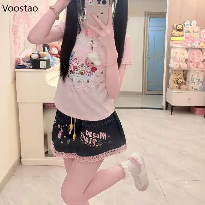 Jupe en jean Style Lolita japonais Kawaii pour femmes