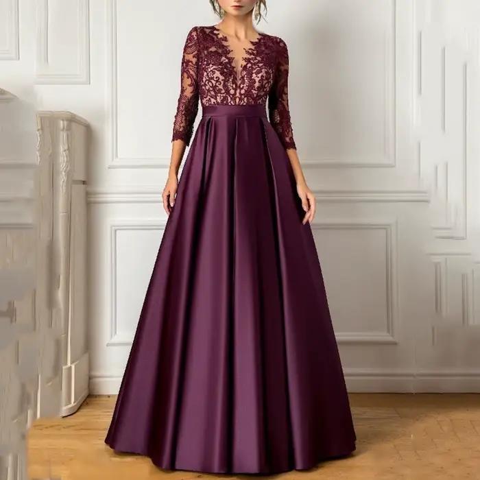 Robe de cocktail en satin pour femme, robe de mariée en dentelle, robe de Rh, robe de soirée, robe d'invité, robe longue personnalisée, violet, quel que soit le luxe
