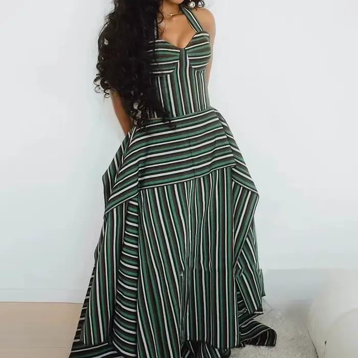 Ensemble jupe haut sexy à col halter et jupe asymétrique en fibre de polyester pour femmes, tenue élégante pour soirées et occasions spéciales