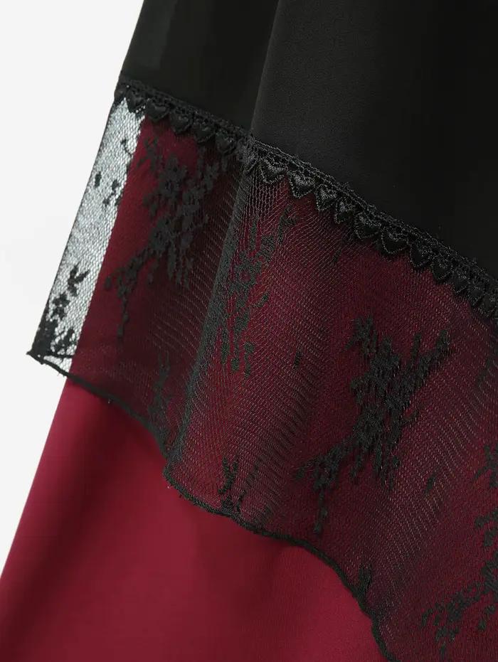 Jupe superposée en dentelle et en mousseline rouge foncé pour femmes grandes tailles, style gothique, lacets personnalisables, occasions spéciales et quotidiennes